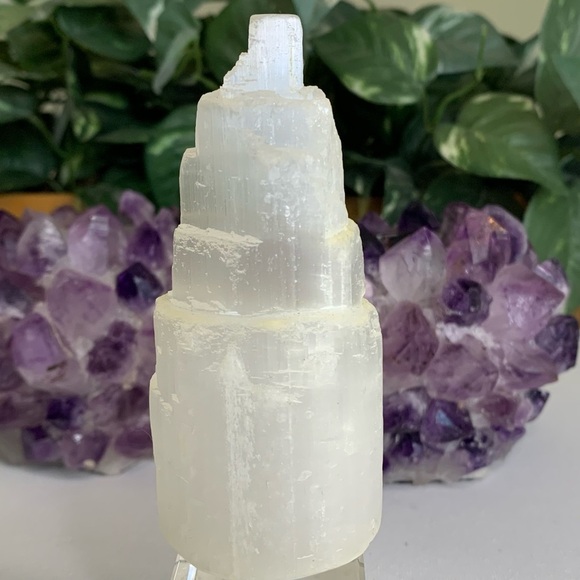 White Selenite Tower Crystal Healing Cleansing Satin Spar Chakra Reiki 4.2" 255g - Picture 3 of 8